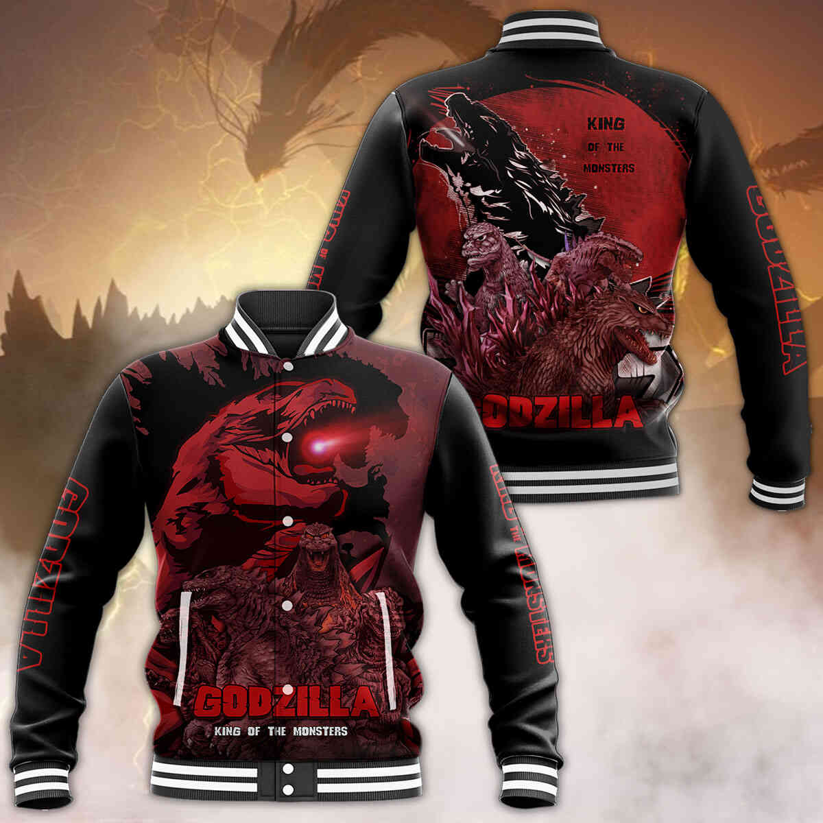 Godzilla All Over Print Both Side Baseball Jacket For Fans
