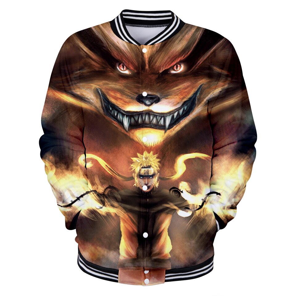 Kurama X Naruto Anime Themed Mens Baseball Jacket Plus Size Boys College Coat