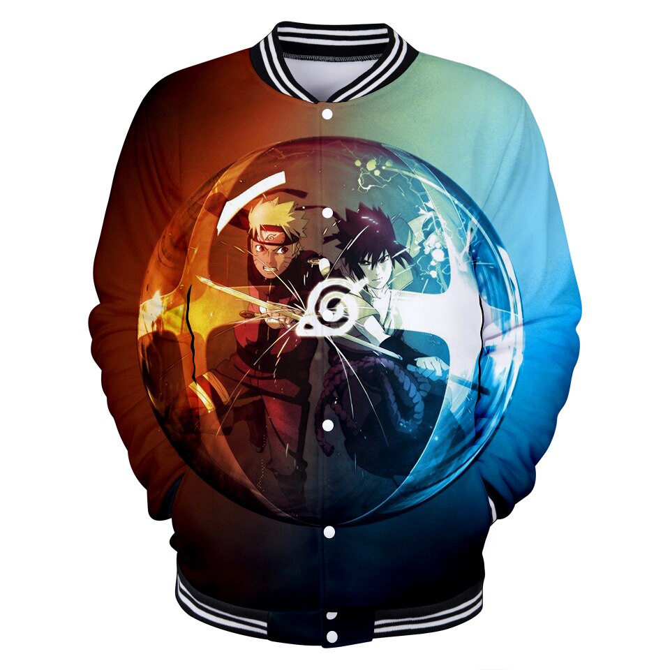 Naruto Anime Themed Mens Baseball Jacket Plus Size Boys College Coat