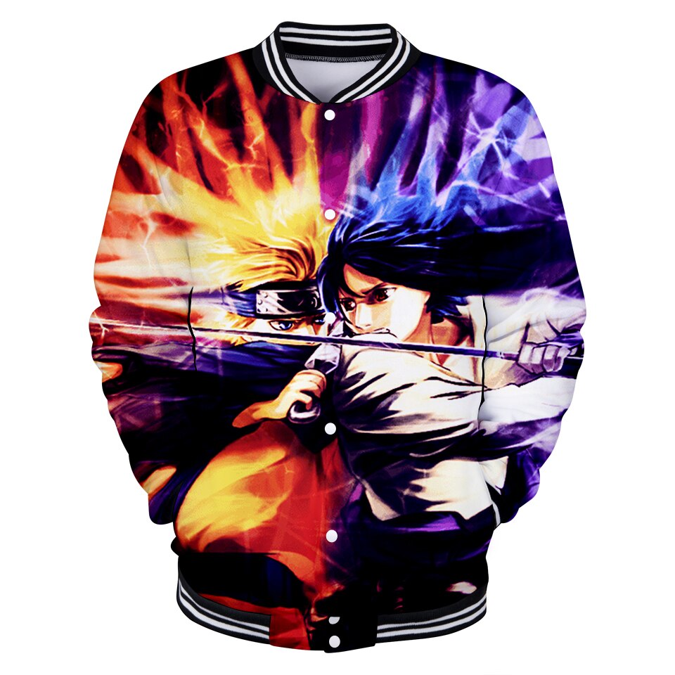 Naruto Anime Battle Themed Mens Baseball Jacket Plus Size Boys College Coat
