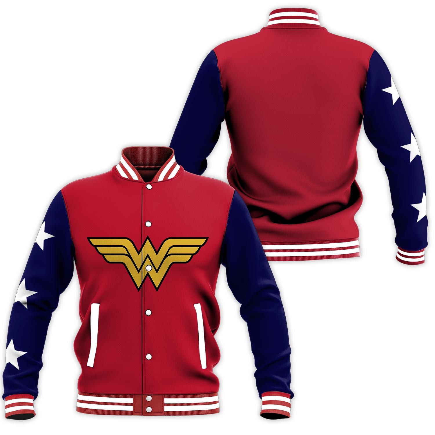 Wonder Woman Baseball Jacket Collar Varsity Cut For Men Women