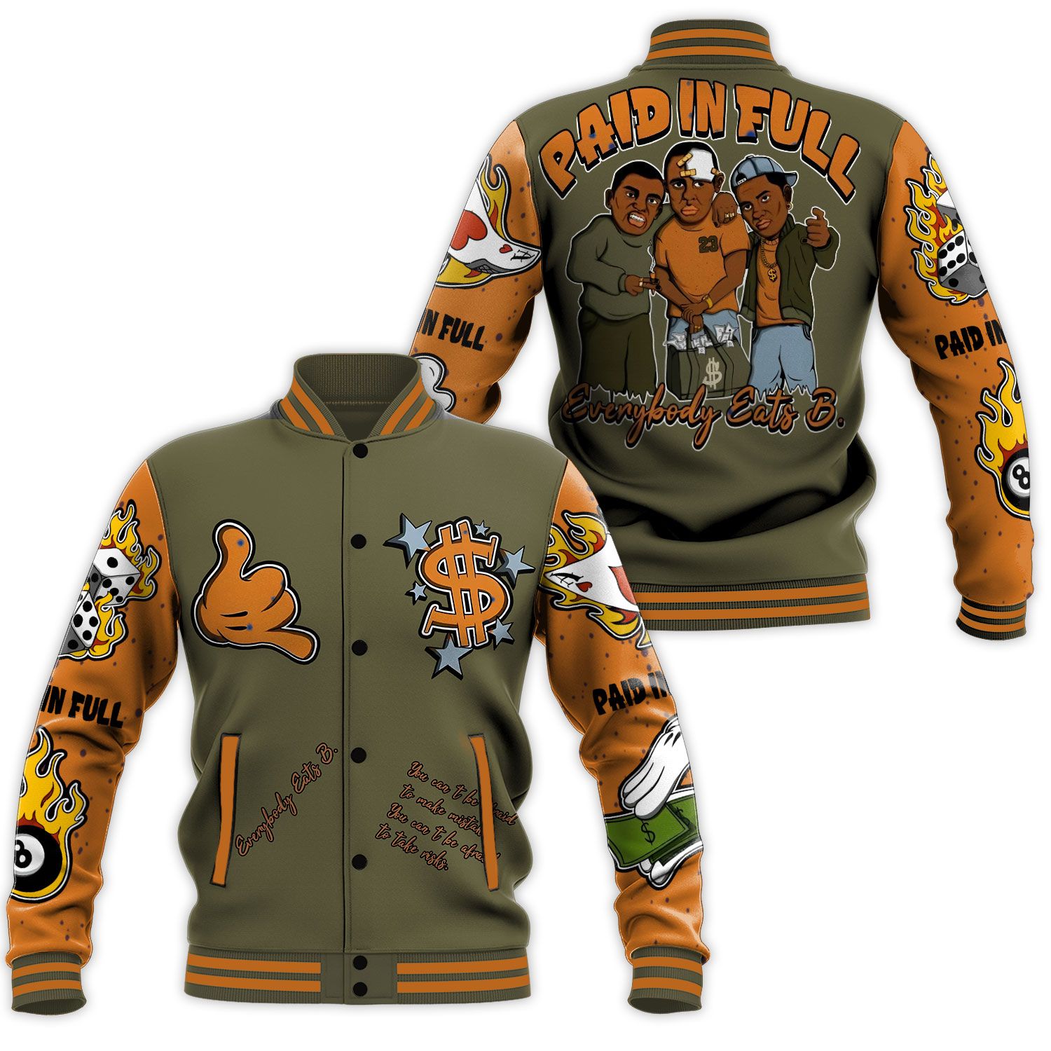 Olive 5S Baseball Jacket Everybody Paid In Full Graphic Jackets