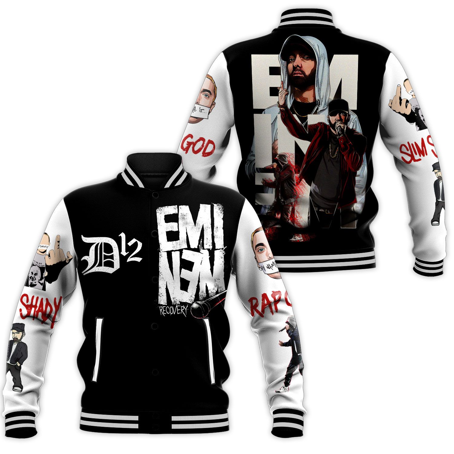 Eminem Baseball Jacket Collar Varsity Cut For Men Women