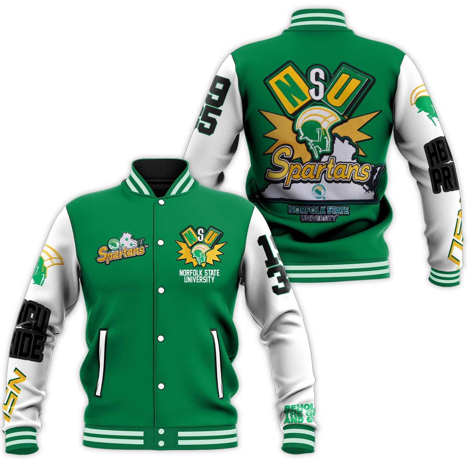 Letterman Green Norfolk State University Classic Rib Green Baseball Jacket