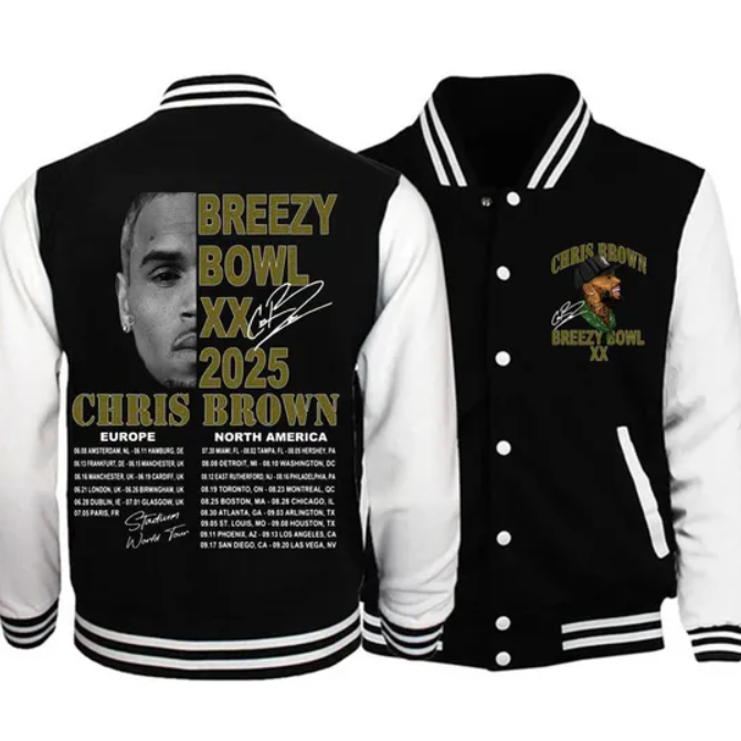 Breezy Bowl Xx 20 Years Of Chris Brown Europe Tour 2025 Baseball Jacket