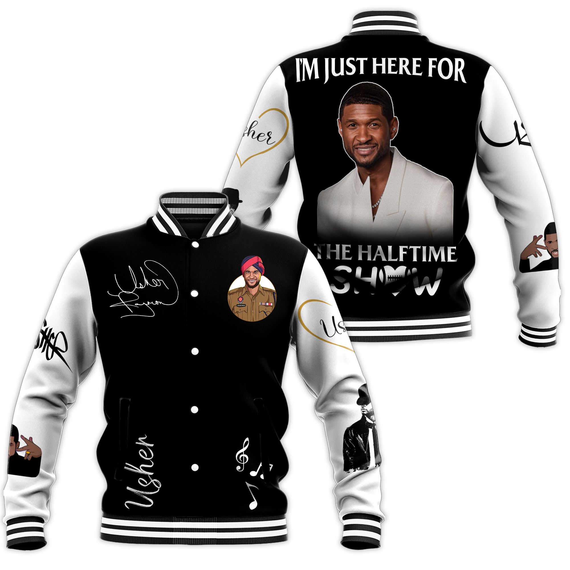 Usher Baseball Jacket Collar Varsity Cut For Men Women For Fan