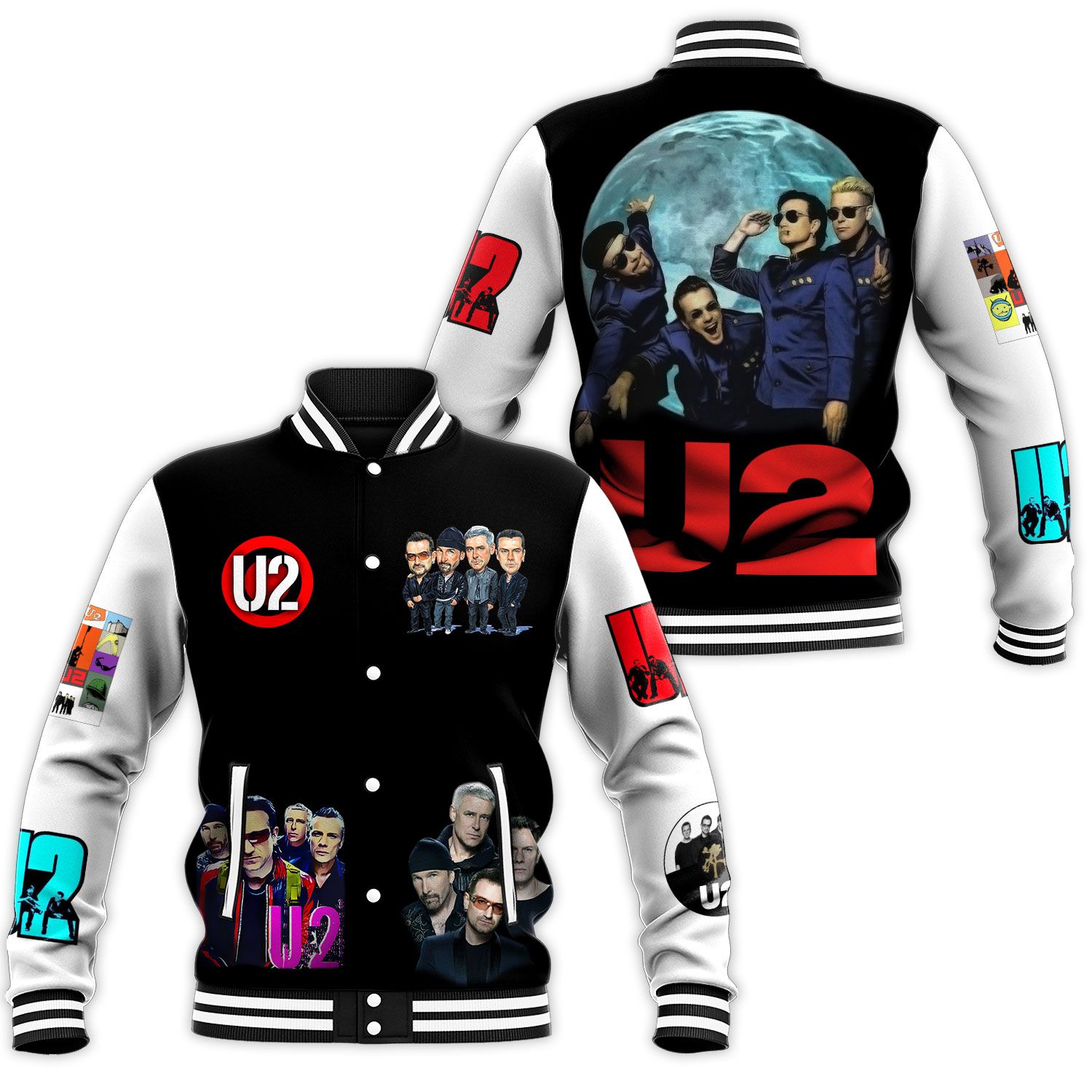 U2 Band Baseball Jacket Collar Varsity Cut For Men Women