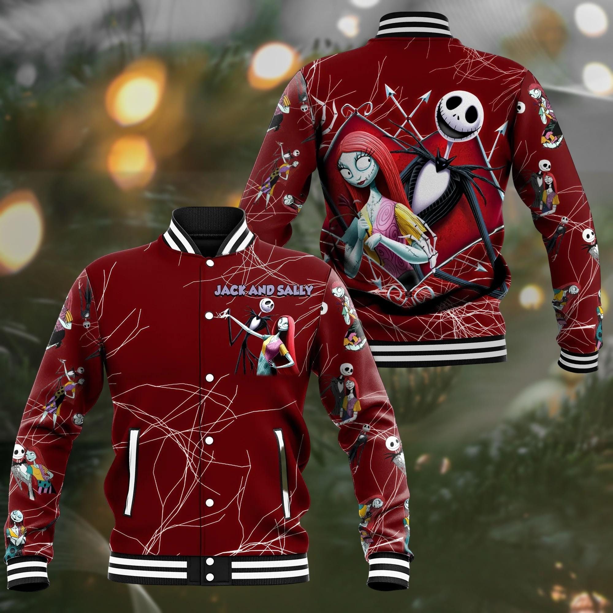 Skellington Sally Halloween Baseball Jacket Horror Character Racing Baseball Jacket