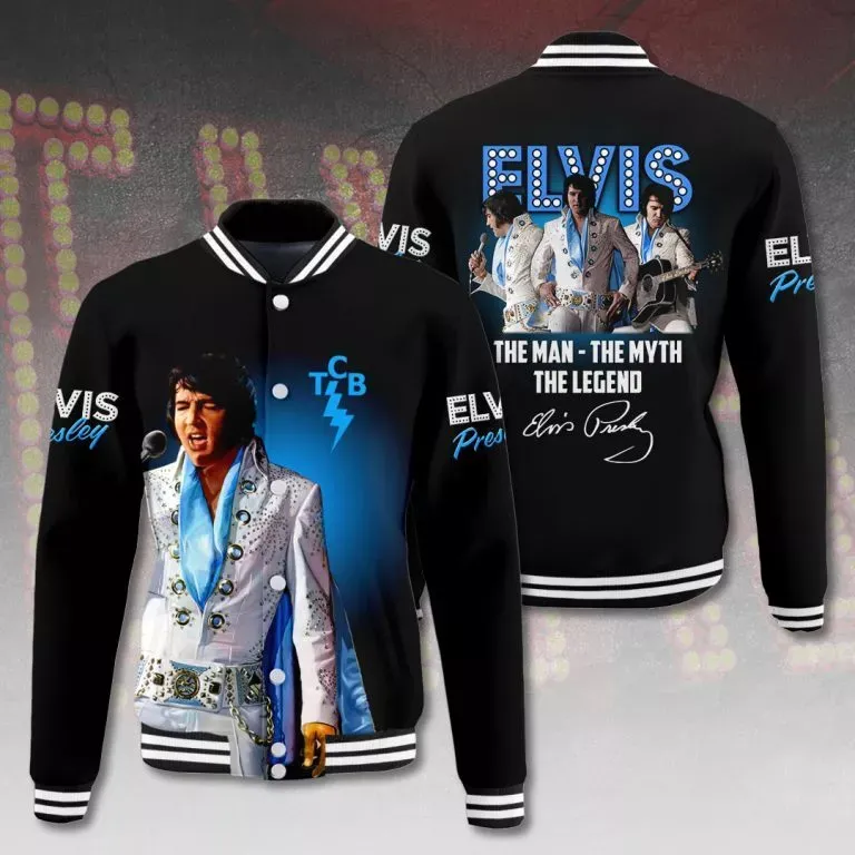 Elvis Presley Varsity Baseball Jacket Striped Rib Knit Trim
