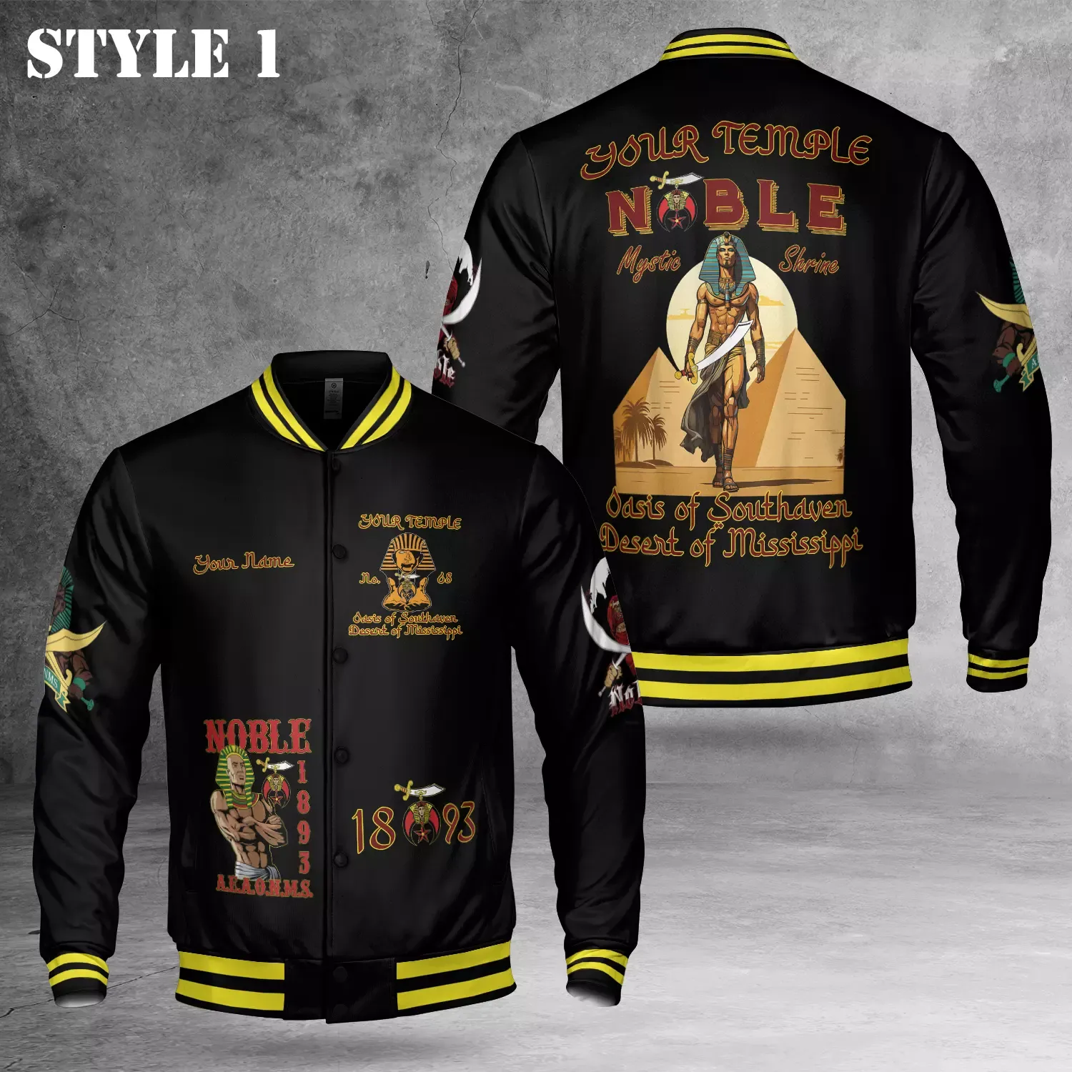 Nobles 1893 Of The Mystic Shrine Custom 3D Baseball Jacket