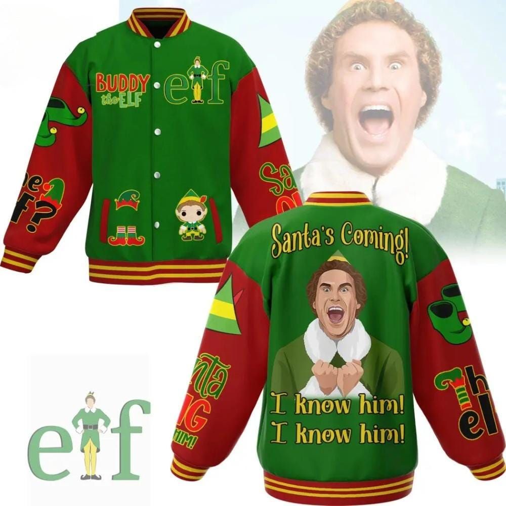 Buddy The Elf Christmas Baseball Jacket Santa I Know Him Shirt Funny Christmas Movie Jacket