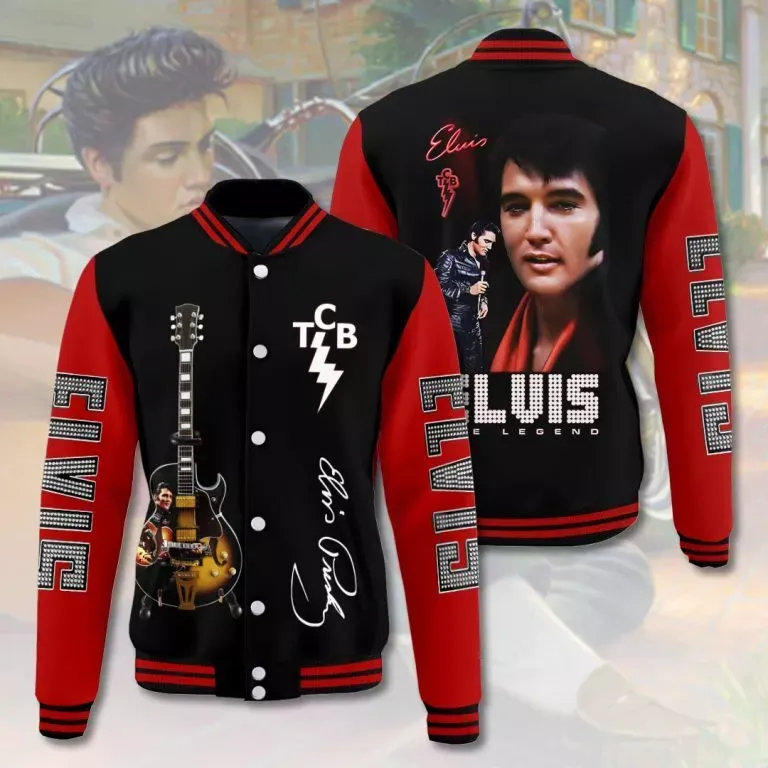 Elvis Presley Varsity Baseball Jacket Varsity Stripe Rib Detail