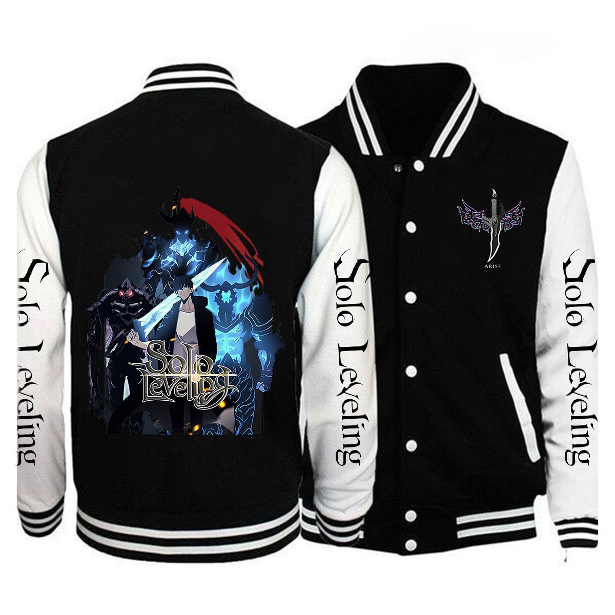Men Fashion Solo Leveling Print Baseball Jacket