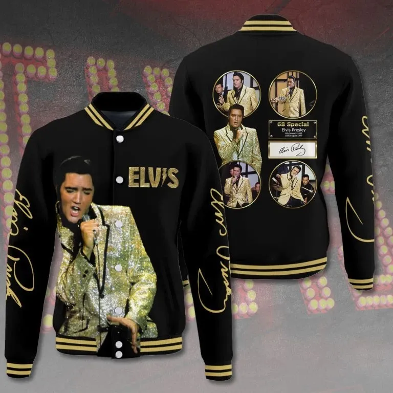 Elvis Presley Varsity Baseball Jacket Stand Collar Bomber Silhouette