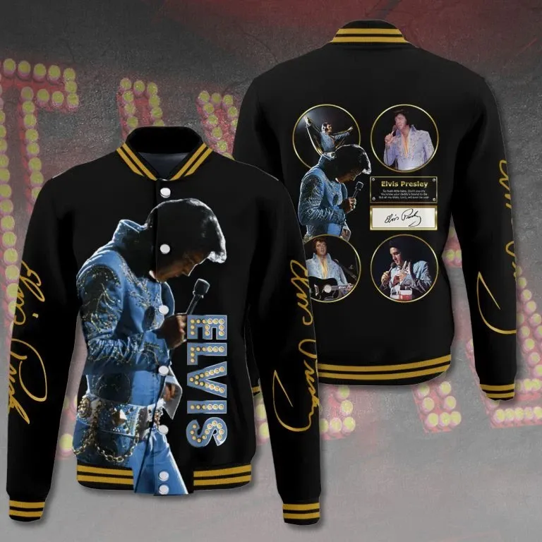 Elvis Presley Varsity Baseball Jacket Statement Back Graphic Zone