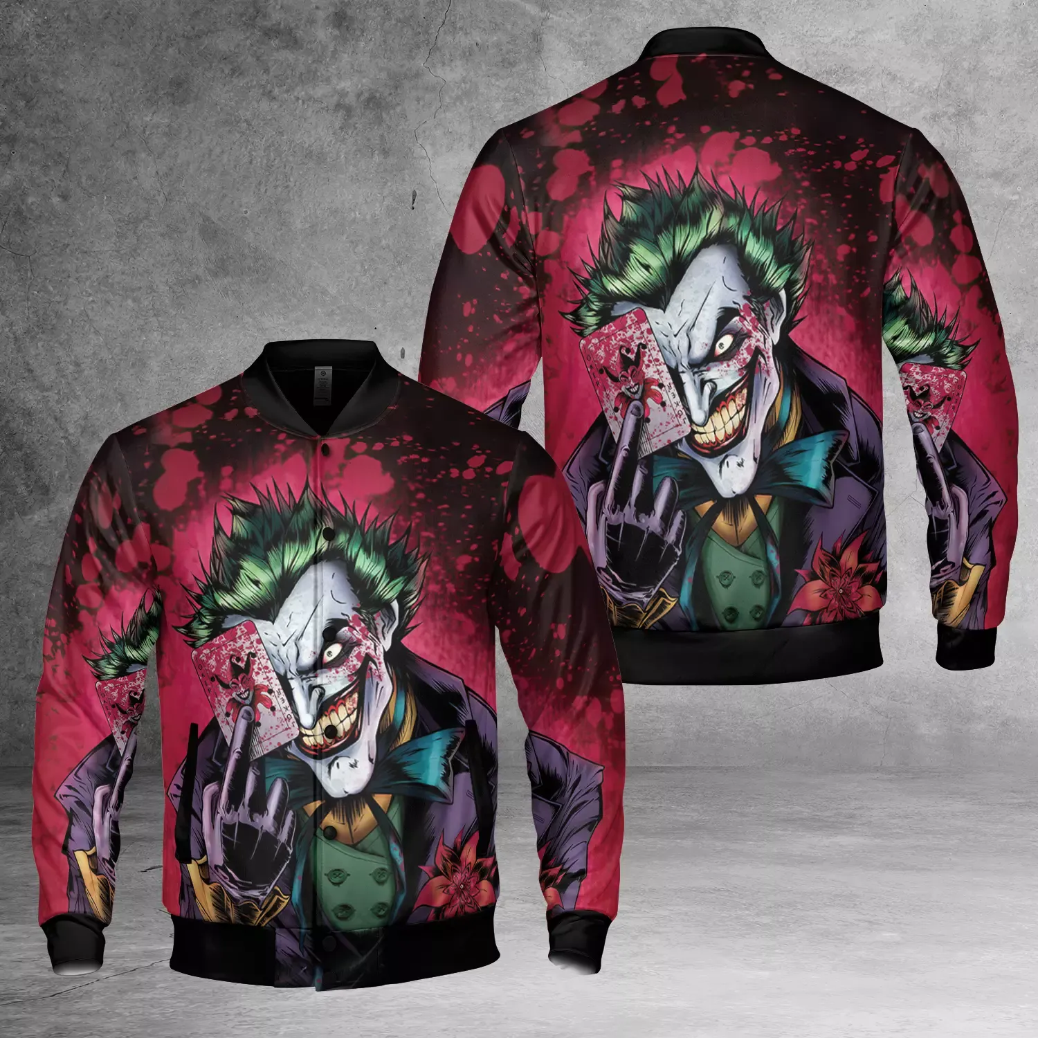 The Joker Horror Clown With Card Let Put A Smile On That Face Baseball Jacket