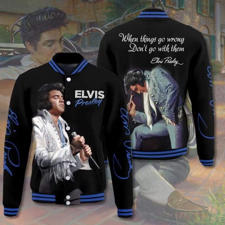 Elvis Presley Varsity Baseball Jacket Snap-Tab Neck Closure