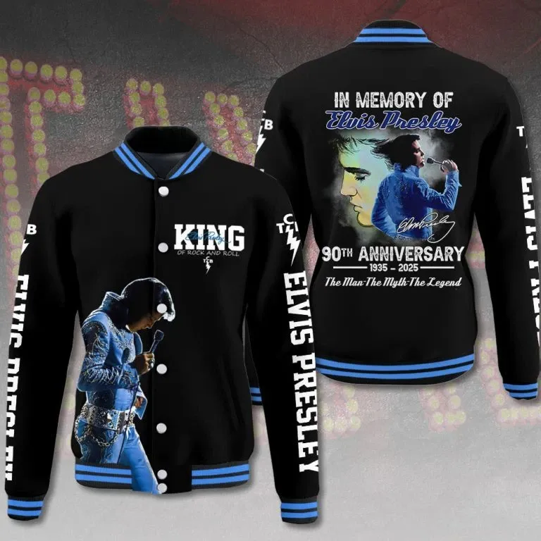 Elvis Presley Varsity Baseball Jacket Script Front Art