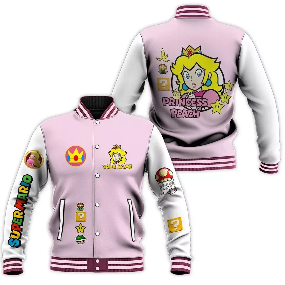 Princess Peach Baseball Jacket Super Mario Baseball Jacket