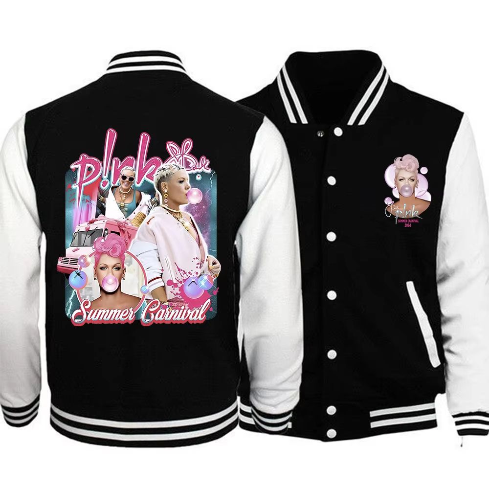 2025 P!Nk Pink Summer Carnival Merch Pink Summer Carnival Baseball Jacket
