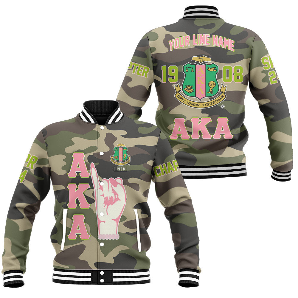 Customized Alpha Kappa Alpha Baseball Jackets Camou Handsign And Founded Year Style