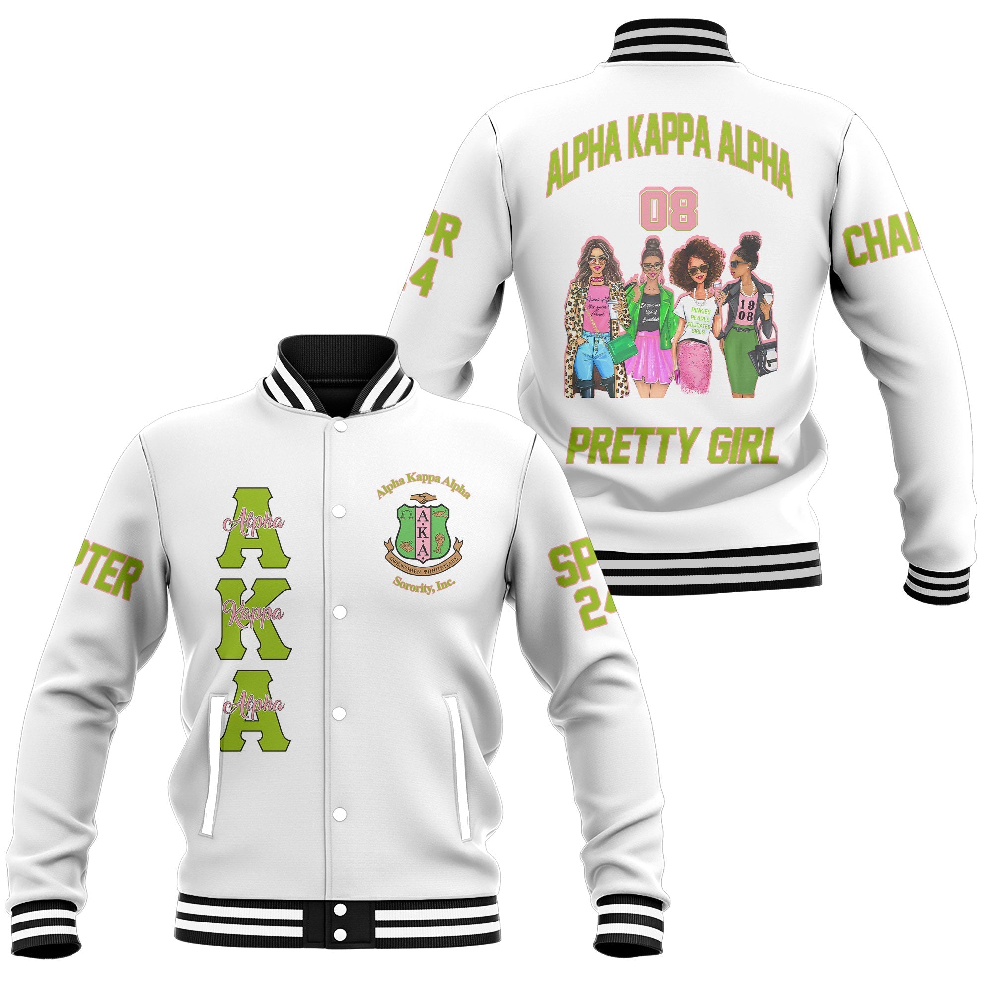 Customized Alpha Kappa Alpha Baseball Jacket White For Men Women
