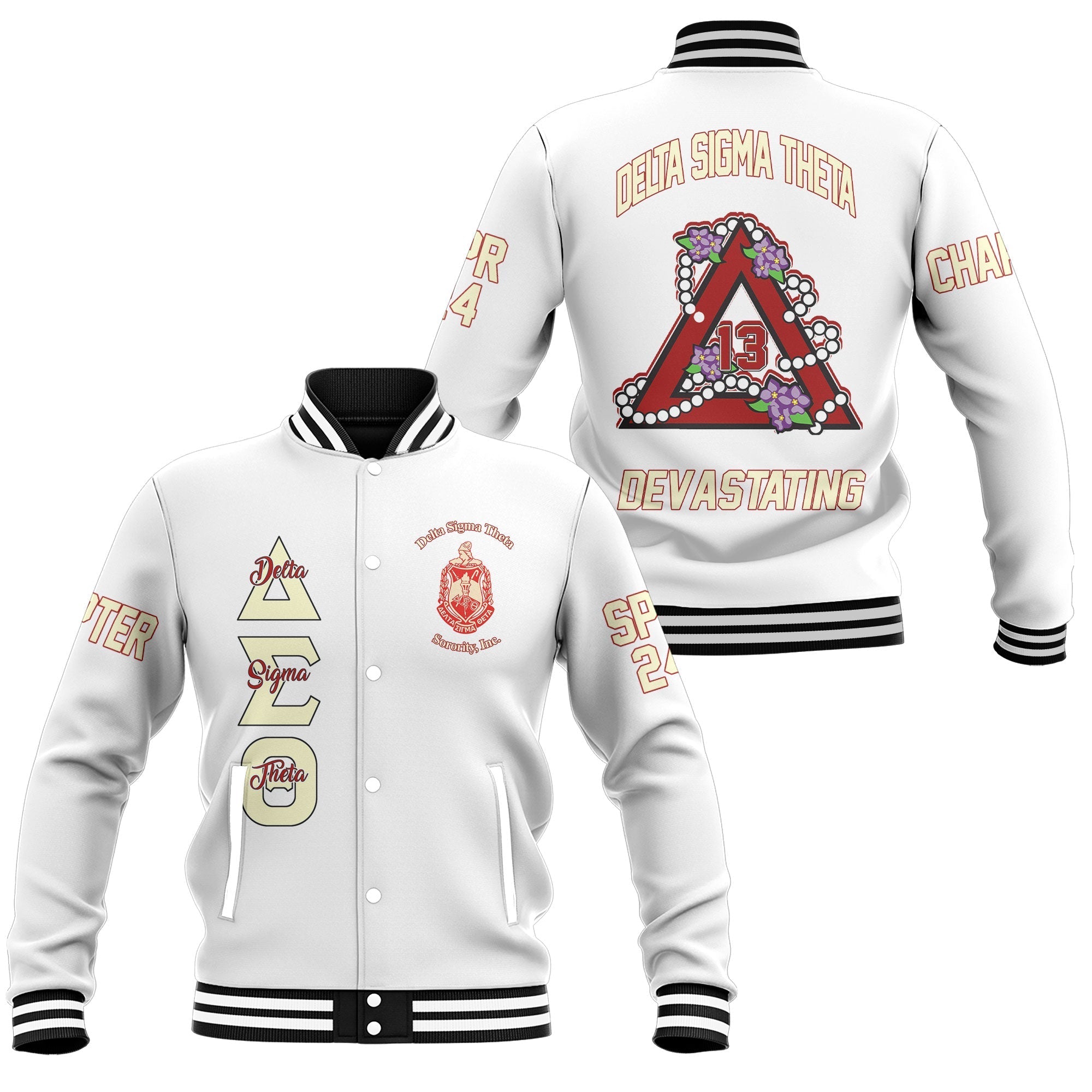 Customized Delta Sigma Theta Baseball Jacket White For Men Women