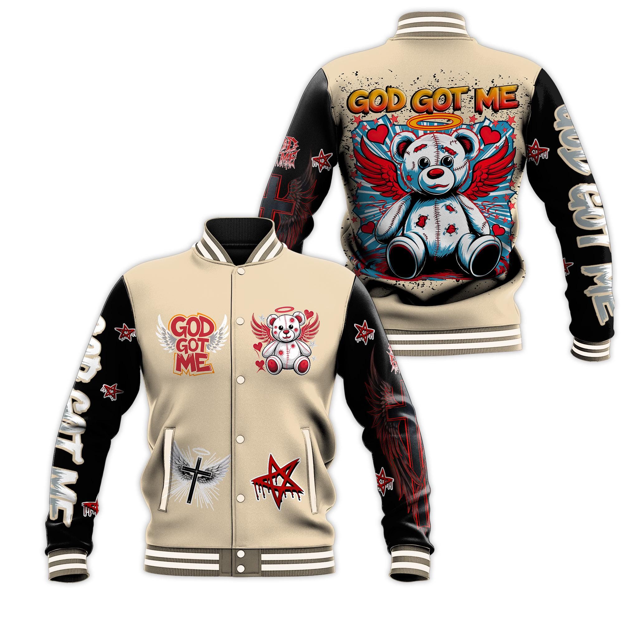 God Got Me Angle Bear Hiphop Baseball Varsity Jacket Special Gift For Fans