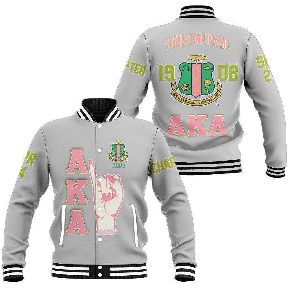 Customized Alpha Kappa Alpha Baseball Jackets Gray Handsign And Founded Year Style