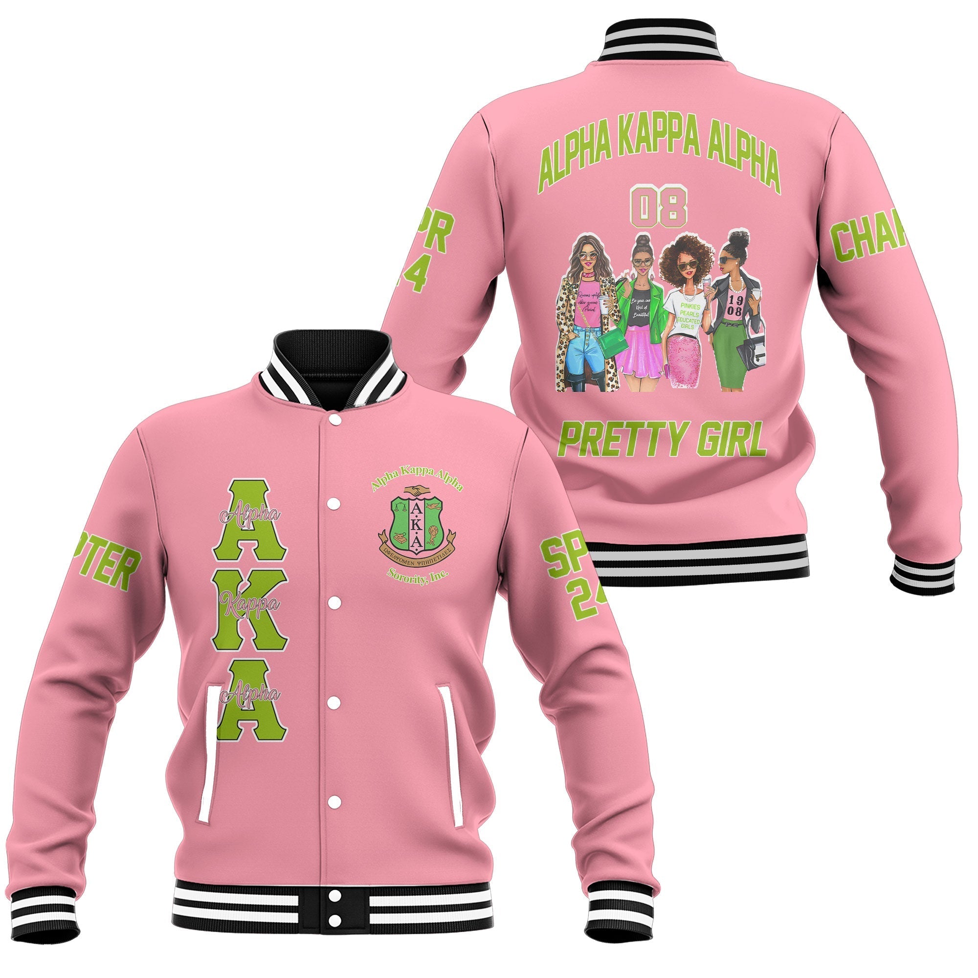 Customized Alpha Kappa Alpha Baseball Jacket Pink For Men Women