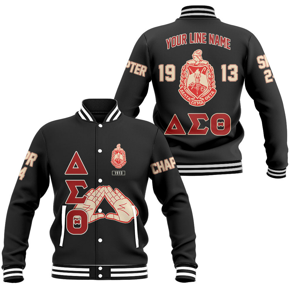Customized Delta Sigma Theta Baseball Jackets Black Handsign And Founded Year Style