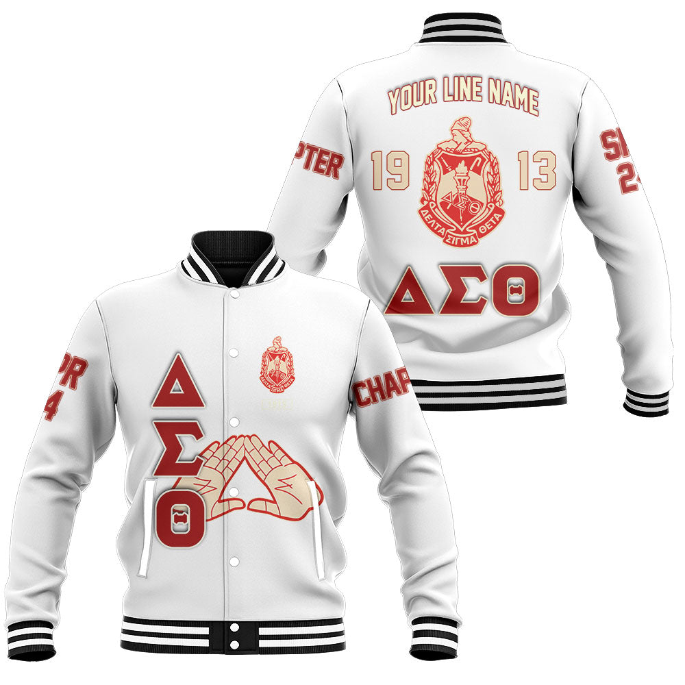 Customized Delta Sigma Theta Baseball Jackets White Handsign And Founded Year Style