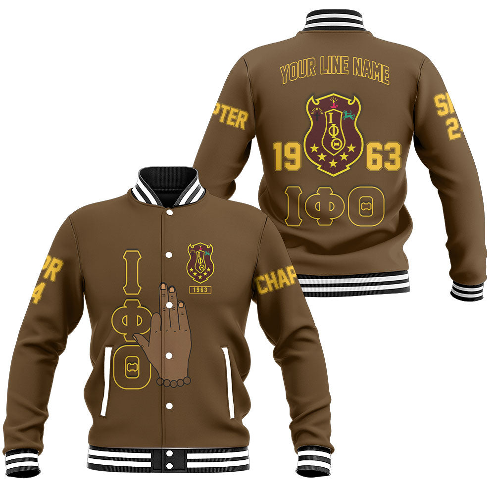 Customized Iota Phi Theta Baseball Jackets Brown Handsign And Founded Year Style