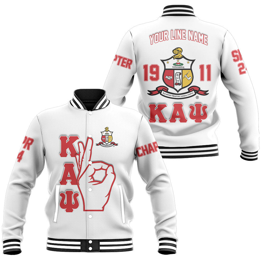 Customized Kappa Alpha Psi Baseball Jackets White Handsign And Founded Year Style