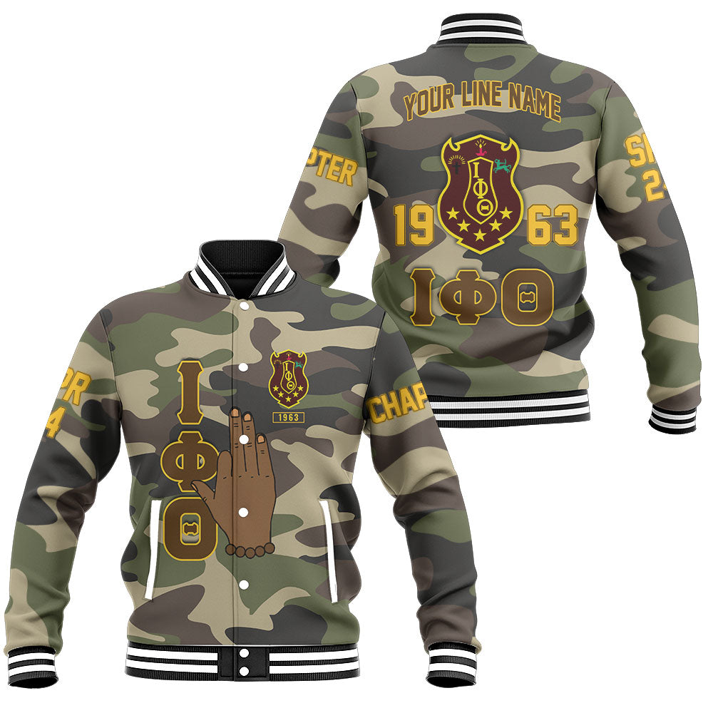 Customized Iota Phi Theta Baseball Jackets Camou Handsign And Founded Year Style