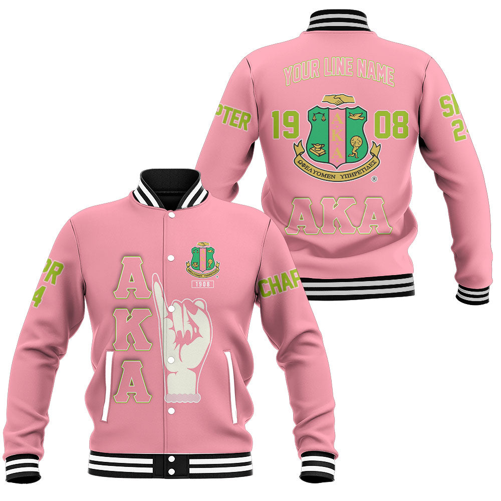 Customized Alpha Kappa Alpha Baseball Jackets Pink Handsign And Founded Year Style
