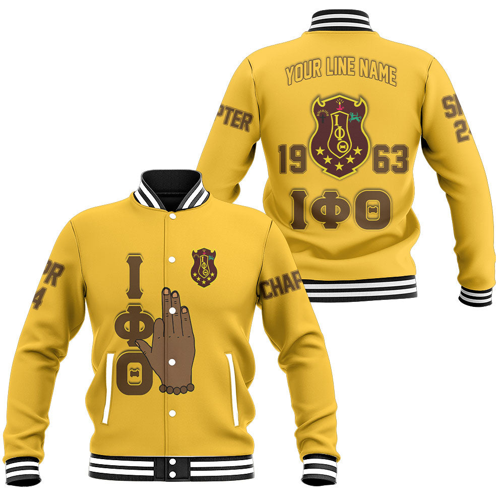 Customized Iota Phi Theta Baseball Jackets Gold Handsign And Founded Year Style