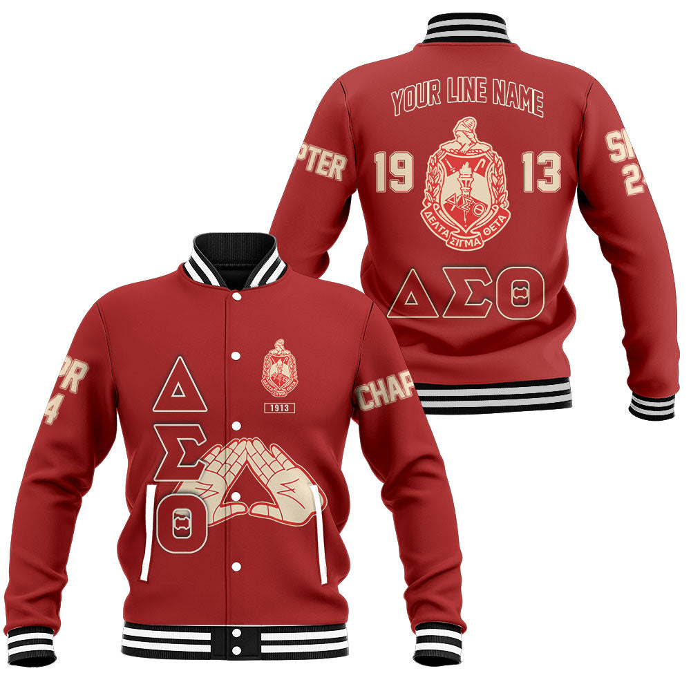Customized Delta Sigma Theta Baseball Jackets Red Handsign And Founded Year Style