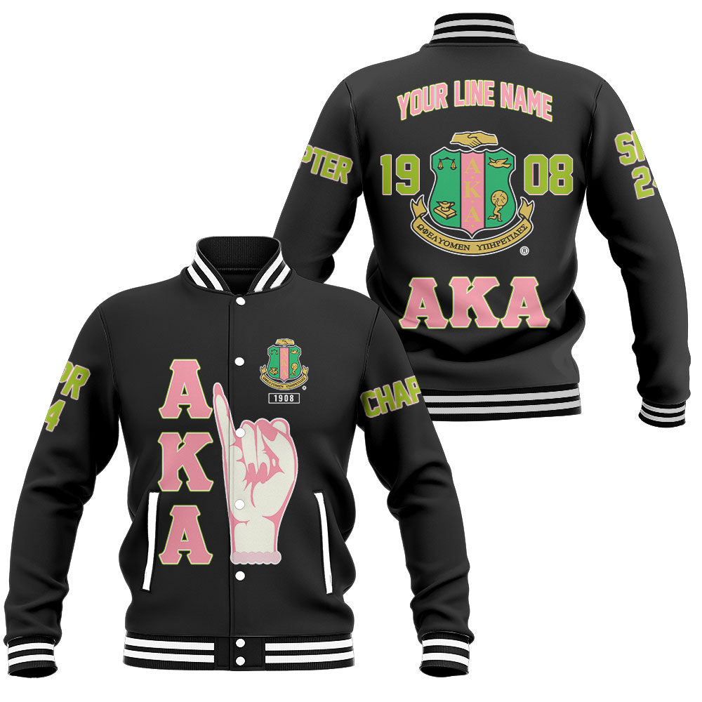 Customized Alpha Kappa Alpha Baseball Jackets Black Handsign And Founded Year Style