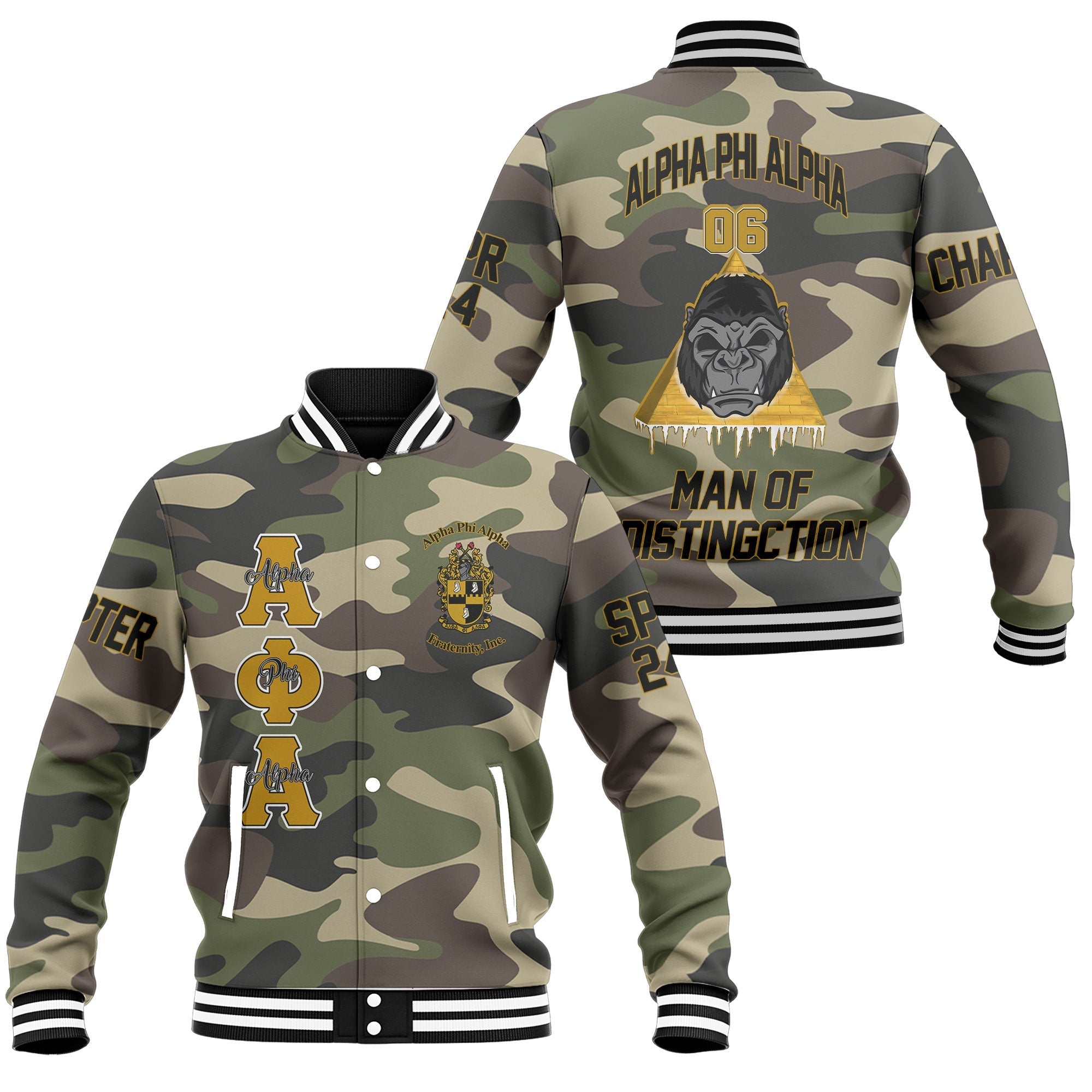Customized Alpha Phi Alpha Baseball Jacket Camouflage For Men Women