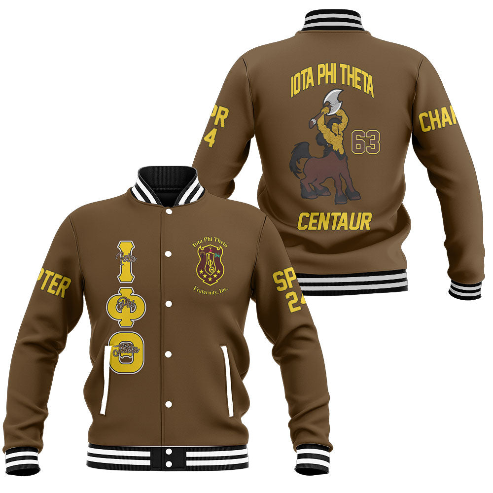Customized Iota Phi Theta Baseball Jackets Brown The Iota Centaur Style