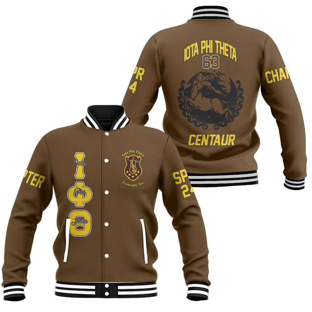 Customized Iota Phi Theta Baseball Jackets Brown The Iota Centaur Silhouette