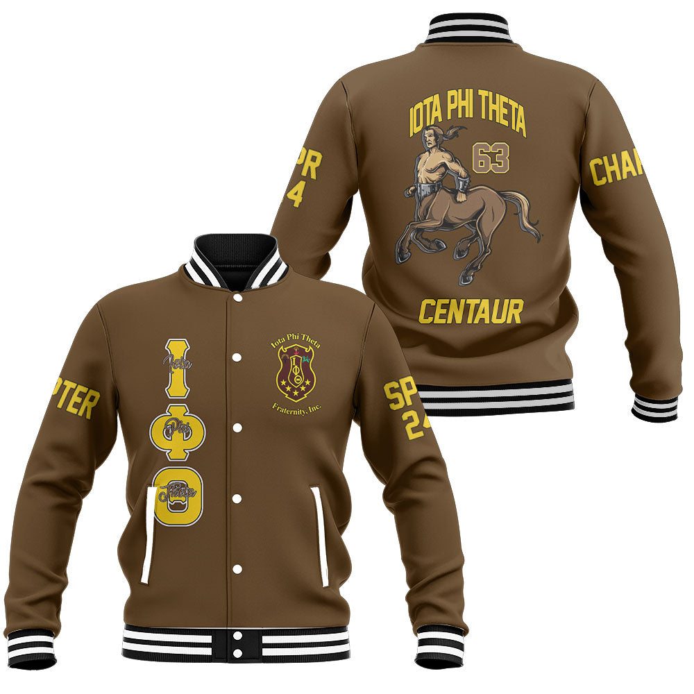 Customized Iota Phi Theta Baseball Jackets Brown The Iota Centaur Warrior For Men Women