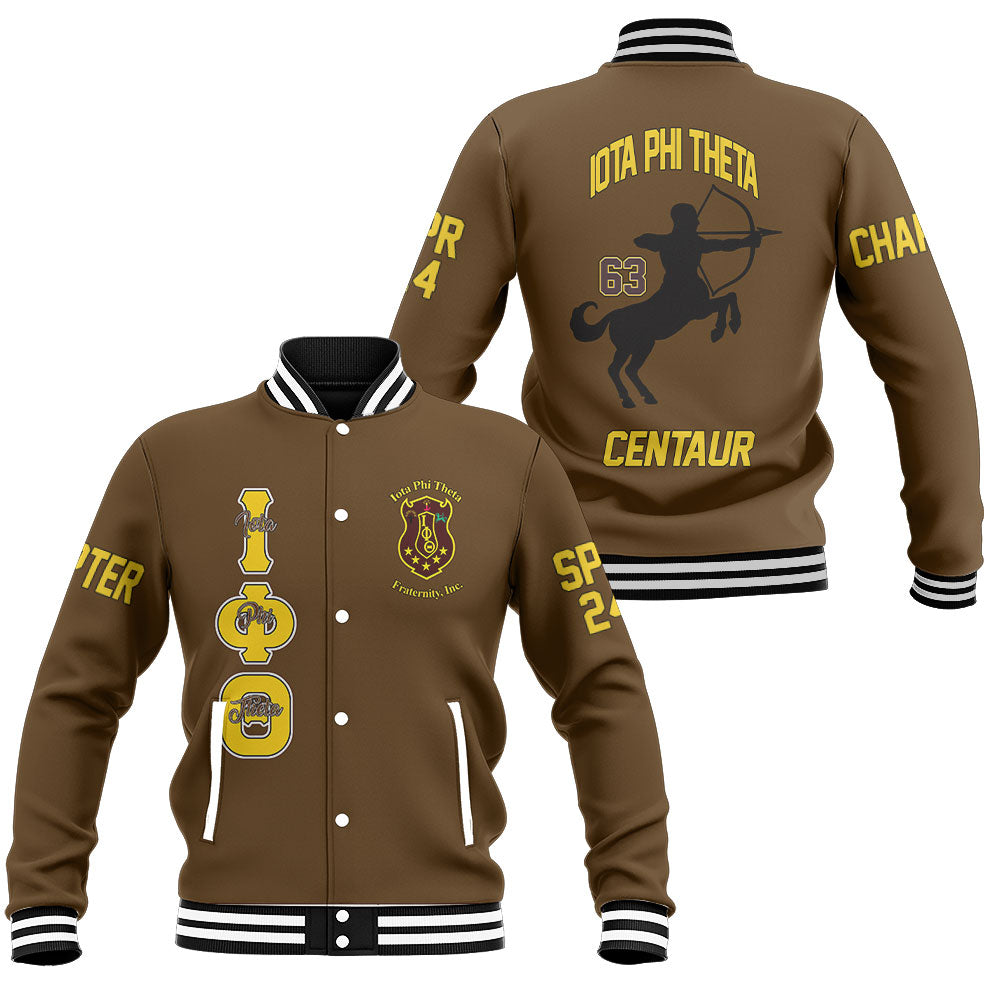 Customized Iota Phi Theta Baseball Jackets Brown The Iota Centaur Silhouette Style
