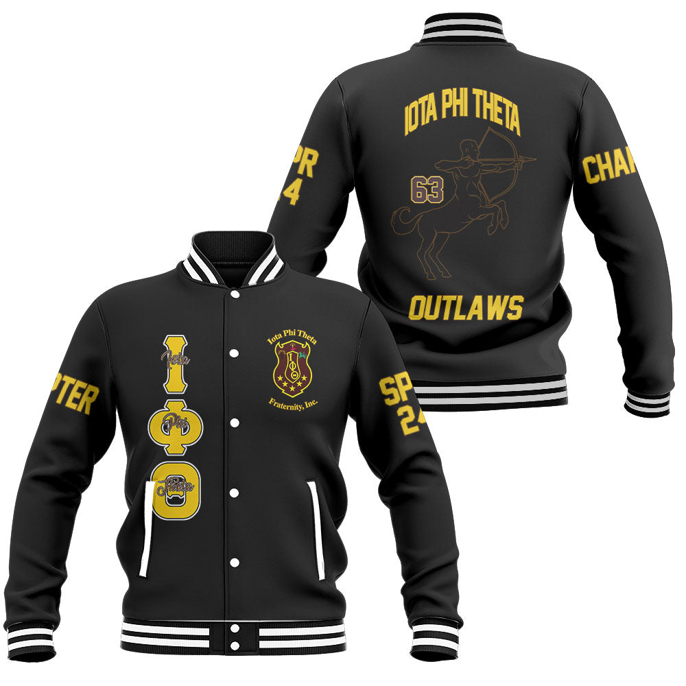 Customized Iota Phi Theta Baseball Jackets Black The Iota Centaur Silhouette Style