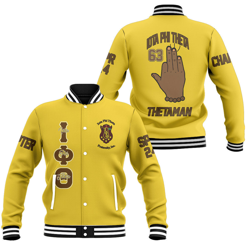 Customized Iota Phi Theta Baseball Jackets Golden Ipt Handsign Style