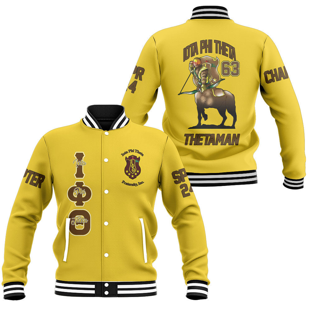 Customized Iota Phi Theta Baseball Jackets Golden The Iota Centaur Warrior For Women Men