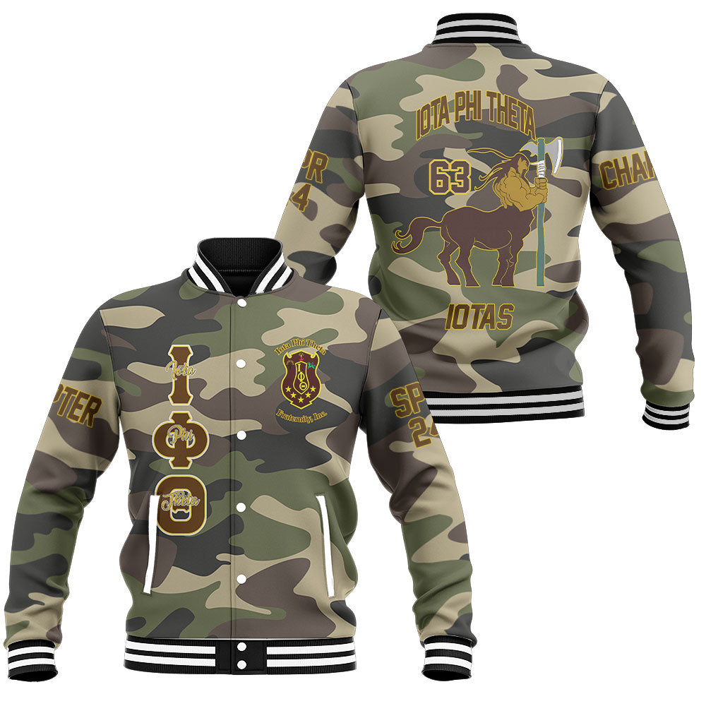 Customized Iota Phi Theta Baseball Jackets Camouflage The Iota Centaur