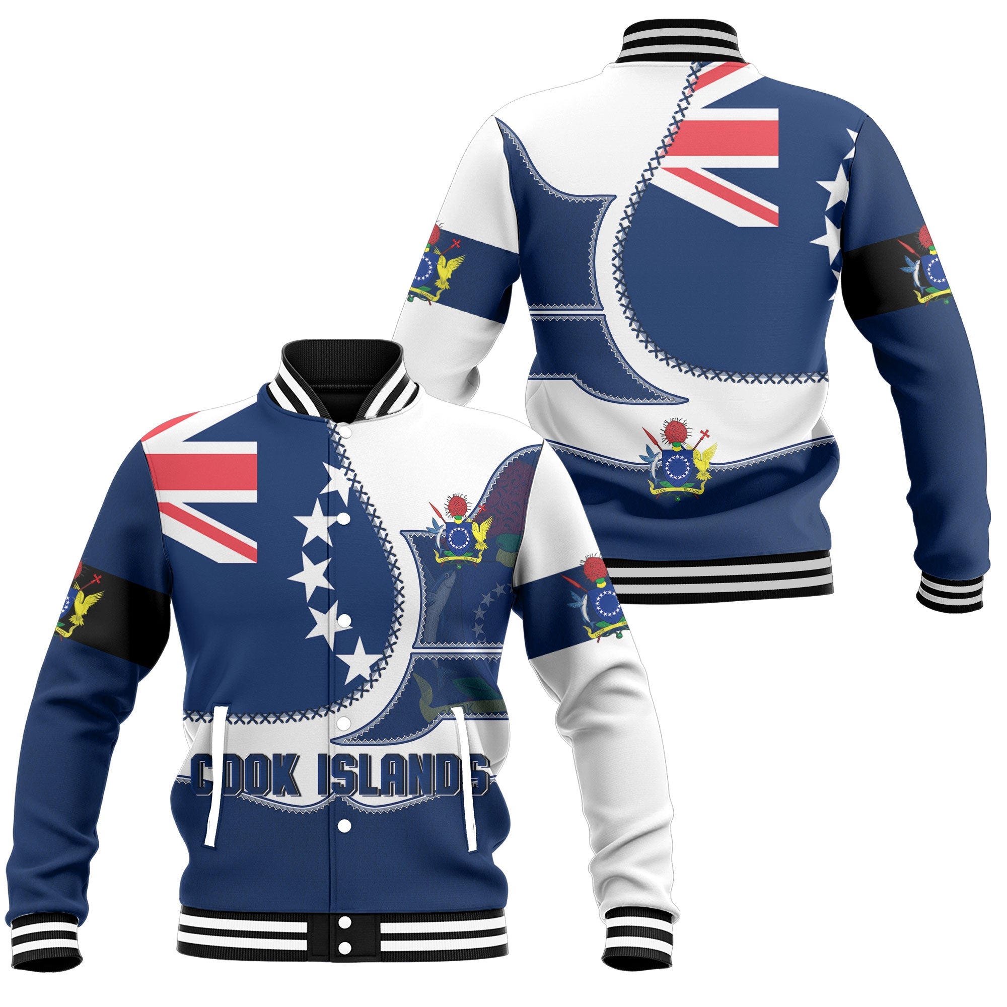 Cook Islands Baseball Jacket Flag & Coat Of Arms Leather Style
