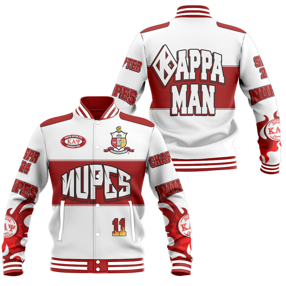 Customized Kappa Alpha Psi Baseball Jacket White Flame Style